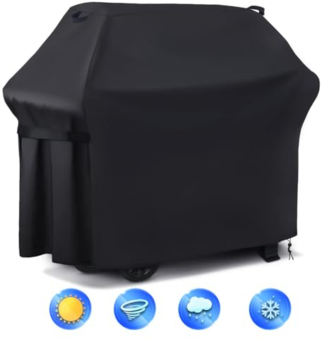 HomePekite Grillabdeckung Wetterfest 420D Oxford Gewebe, Grill Abdeckhaube 145x61x117cm, Abdeckhaube Gasgrill Reißfest, UV Beständig, Grill Abdeckung für Weber，Brinkmann, Char Broil - Schwarz