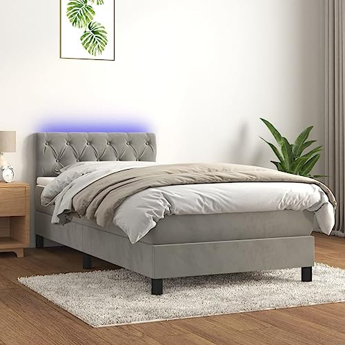Iiaky Boxspringbett mit Matratze & LED Bett Mit Matratze Polsterbett Boxspringbett Mit Bettkasten Hellgrau 80x200 cm Samt