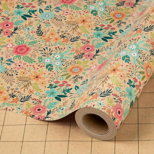 Wikadlik Geschenkpapier mit Blumenmotiv, buntes Blumenblüten, Geschenkpapier für Hochzeit, Brautparty, Muttertag, Geburtstag für alle Anlässe – 43 cm x 10 m