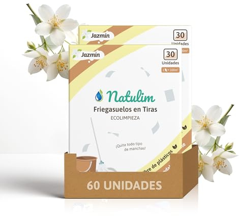 Natulim golvrengöringsremsor 30 st, miljövänliga, vegansk golvrengöring, passar både trägolv och stengolv, lämnar ingen hinna eller streck, är snabbtorkande, jasmindoft, (2-pack)