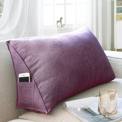 Almohada triangular en forma de cuña para cabecero – Funda extraíble lavable cojín respaldo para cama lectura púrpura 90 x 35 x 20 cm - Comodidad y apoyo para la relajación