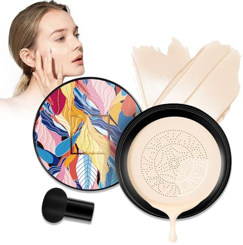 Pilzkopf Luftkissen CC Cream, 2025 Neuestes Moisturising BB Creme Foundation, Brightening Pigment Liquid BB Creme Feuchtigkeitsspendende Aufhellende Gleichmäßiger Hautton (Hellweiß)