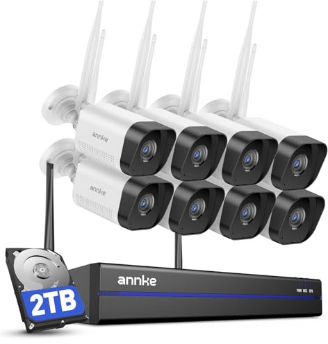 ANNKE Wireless Security Camera System, 16CH 4K NVR CCTV Camera System with 2TB HDD, 8X 3MP Wi-Fi Cameras, 24/7 Recording, Human Detection, Two Way Audio, Email App Alerts, No Monthly Fee