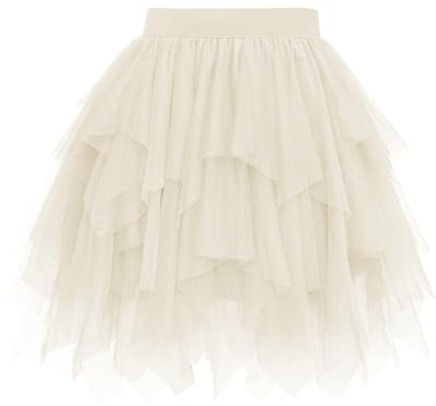 Wikoan Faldas para Mujer Falda Corta de Mujer Falda Asimétrica de Tul Falda de Tul Multicapa con Forro Suave,Beige,S-M