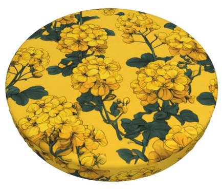 JEKYDOSD Rapeseed Flowers Print Round Bar Chair Cushion Cover Stool Slipcover Round, Soft Bar Stool Seat Cover Cushio