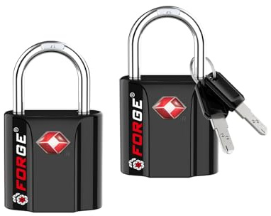 Forge 1'' Wide 1.8'' Tall, TSA Approved Luggage Locks: Key Locks for Travel. Ultra Secure Dimple Key Travel Locks Alloy Body Luggage Locks. Black 2 Pack.
