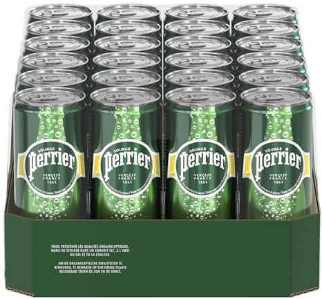 Perrier Minérale Naturelle gazeuse - 4 Packs de 6x 33cl | Boisson Hydratante Bulles Intenses - Eau Gazeuse Rafraîchissante - A Savourer en Famille ou Entre Amis - Sans Sucres Ajoutés