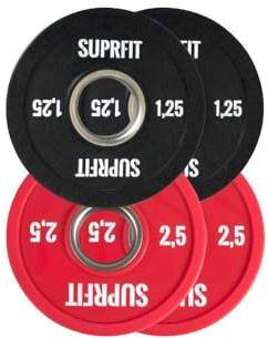 Suprfit Mini PU Bumper Plates Startset – gummerade hantelskivor för teknikträning med hantelstången, vikt: 7,5 kg (2 x 1,25 kg och 2 x 2,5 kg), stålring med 50 mm diameter