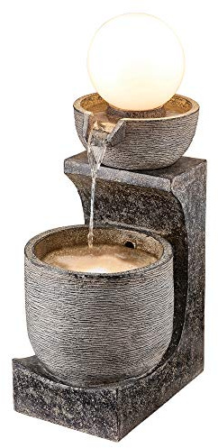 Serenity Bowl Cascading Water Feature with Globe Light, Outdoors, Self-Contained for Garden, Courtyard or Decking, Weatherproof, (Height- 77.5cm)