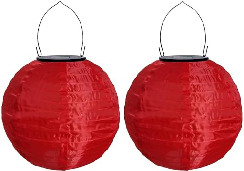 Youning Solar Lampions Außen Wetterfest, LED Solar Lampion Garten Laterne, Papier Laterne Lampenschirm Lampion Runde Laterne Papierlampions zum Dekorieren 20cm (2pcs Rot)