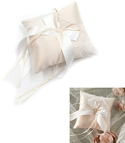 Satinband Hochzeit Ringkissen - Ehering Kissen für Verlobung Oder Eheringe, Strass Verziert, Strandhochzeitsfeier Zeremonie Mit Band und Schleife, 15cm x 15cm