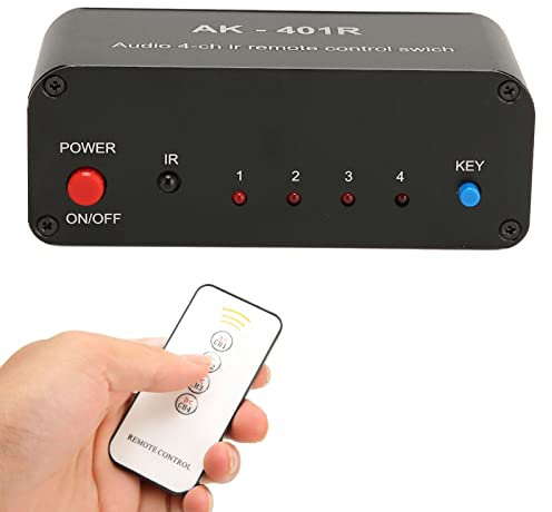 4 Way Stereo Switcher, 4 in 4 Composite Video L/R Audio Switcher Selector Box with IR Remote Control, for DVD VCR VHS AV Receiver/Game Consoles