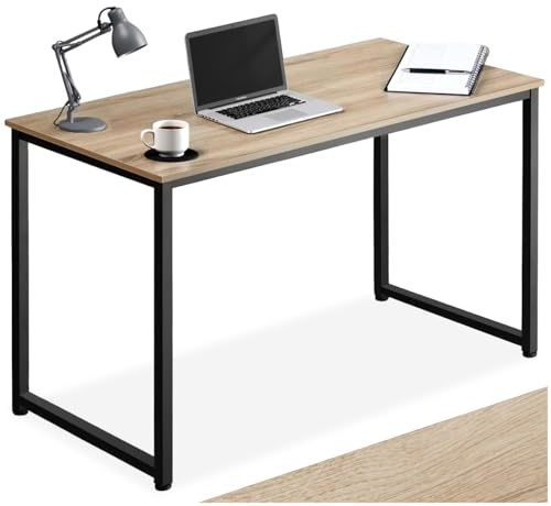 tectake® Scrivania Moderna, Scrivania Regolabile In Altezza, Design Industriale, Scrivania In Legno, Struttura In Acciaio, Tavolo da Studio, Scrivania Ufficio - 140x59x76,5 cm, Industriale Chiaro