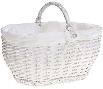 HERSIG - Pongotodo Trenzado | Cesta Almacenaje Ovalada Alta con Forro y Asa - 50 x 33 x 22/33 cm - Color Blanco
