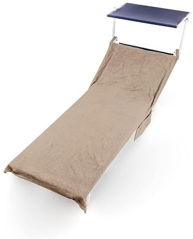 INTRECCI Telo Mare in Spugna, Asciugamano da Spiaggia Grande, 75x190 cm, Telo Mare Lettino con Tasche Portaoggetti e Bottoni, 100% Cotone, Morbido, Assorbente, Asciuga Rapidamente, Colore: Tortora