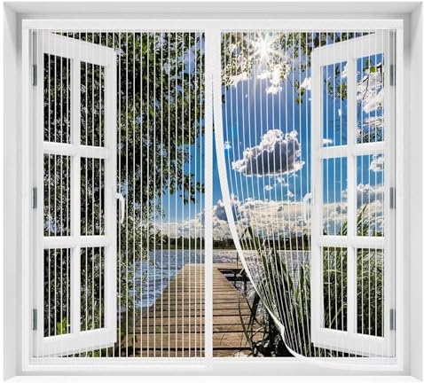 AQKaki Fliegengitter Fenster Magnet, Insektenschutz Fenster | 95x125cm Weiß Polyesterfaser Magnetvorhang Stärkere Fliegengittertür Ohne Bohren Mückennetz Tür für Räume Wohnzimmer