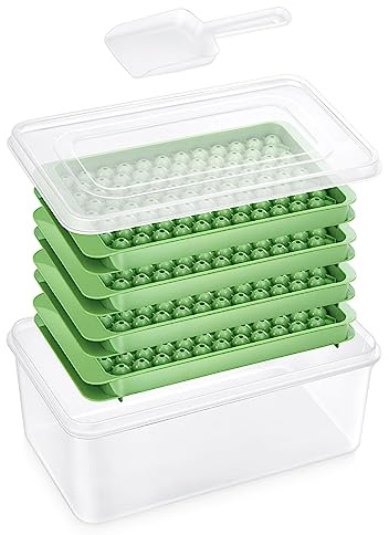 Mini iskubsbricka, 4-pack liten iskubsbricka med lock och fack, 104 x 4 st små runda isbrickor för frys, krossade iskubsbrickor lätt att släppa för kylande drycker, kaffe, cocktail, juice (grön)