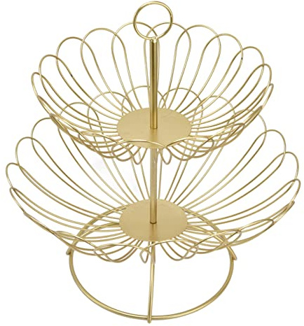 Akozon 2 Tier Fruit Bowl, Gold Color Fruit Holder, Modern Nordic Design Geometric Detachable Gold Fruit Basket for Home Decoration