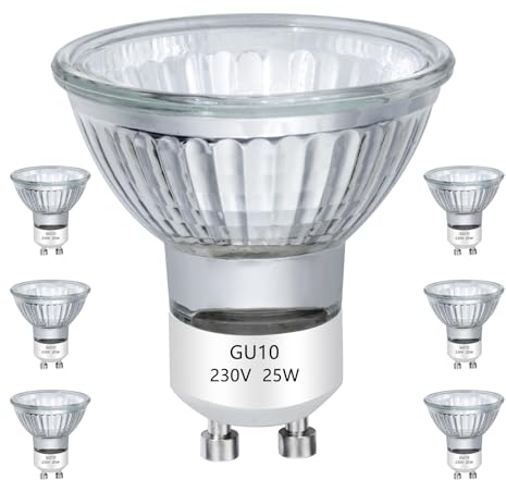 VINBE 25W GU10 Halogen Glühbirne, Gu10 Scheinwerfer Glühbirne 2 Pin 38° Strahl Dimmbar für Glühbirnen Glasabdeckung für Range Hood Glühbirnen, 2800K Warmweiß, 6 Stück