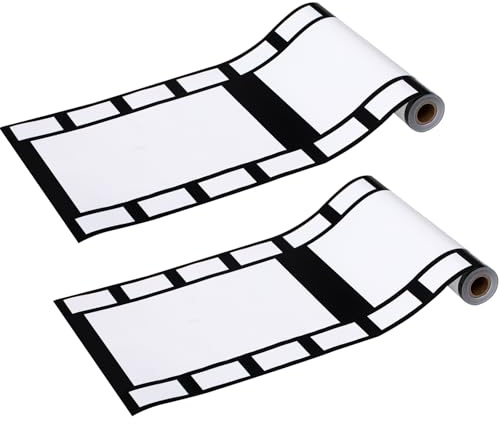 Gejoy 2 Rolls Filmstrip Tape Movie Party Decorations Filmstrip Poly Streamers Movie Reel Decor White and Black Material Film Border Roll for Cinematic Birthday Party Event Home Decor(12 Inch X 66 ft)
