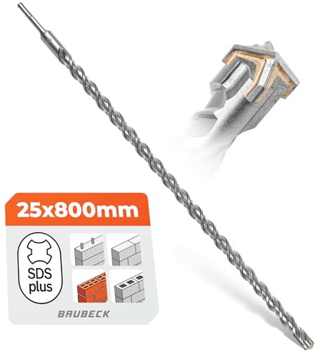 BAUBECK SDS+ Bohrer 25x800mm für Beton & Stein - Premium 40CR Stahl - 4 Schneiden