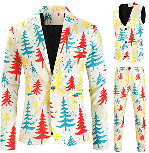 Herren-Urlaubsparty-Outfit, farbenfroher Weihnachtsanzug, festliche Winterkleidung, bunter Weihnachtsbaum-Anzug, festlicher Urlaubs-Blazer und Hose, Herren-Weihnachtskostüm, a, 4XL