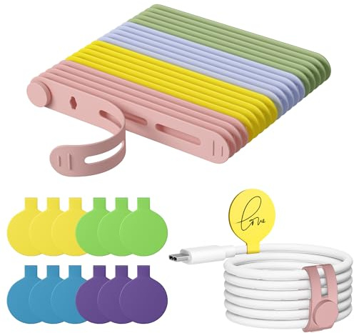 Lot De 32 Attaches De Câble En Silicone Refermables Et ÉTiquettes De Câble