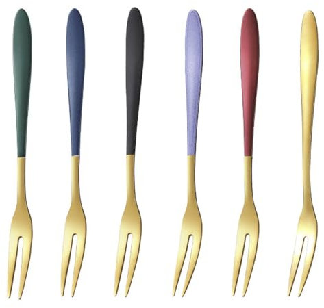 6Pcs Stainless Steel Dessert Forks - Colorful Cake & Pastry Forks for Home, Wedding, Party, Café, Restaurant & Christmas