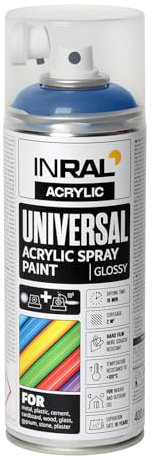 INRAL Sprühlack - Enzianblau glänzend RAL5010 Universal Sprühfarbe 400ml. Spraydose für Metall, Kunststoff, Holz & Stein - Hochdeckende, Regen- und UV-beständige Farbspray für Innen- & Außenbereich