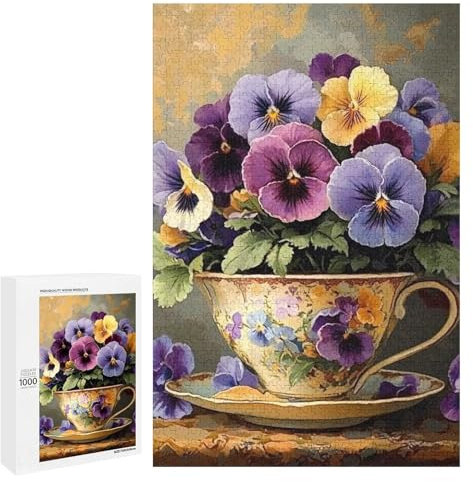 Puzzles for Adults 1000 Pieces - Blooming Flowers in Teacups Vintage withs Funny Challenging Puzzle Perfect for Game Nights