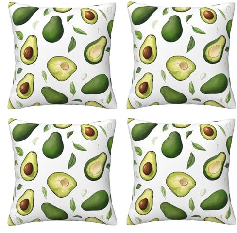 WXWJSHMGC Copricuscino quadrato in poliestere con stampa di avocado, per esterni, con cerniera invisibile, 4 pezzi