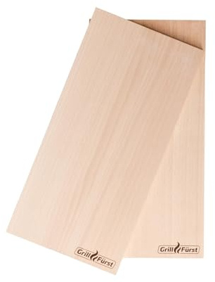 Grillfürst Räucherbretter Erle XL 2er Set - 40 x 15 x 1,1 cm - Aromatische Holzplanken für BBQ & Grillen - Perfekt für Fisch, Fleisch & Gemüse