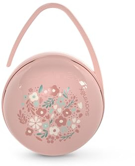 Suavinex, Portaciuccio per bebè, per trasportare 2 ciucci separati, con manico per appenderlo alla borsa, al passeggino, alla culla, scatola portaciuccio, custodia per ciucci, Wonder Fiori Rosa