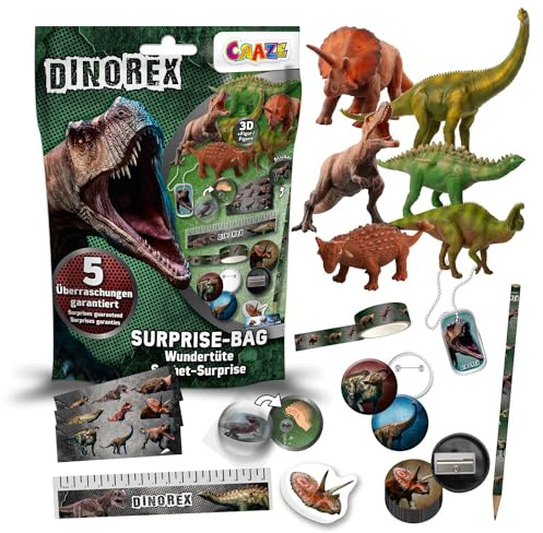 Craze DINOREX Wundertüte Kinder - Überraschungstüte Dino Jungs | Dino Kleinigkeit mit 5 Überraschungen – ideal als Mitgebsel Jungs, Schultüte Füllung oder Geschenk