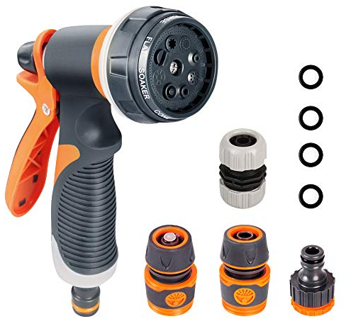 Onarway Garden Hose Spray Gun Set 8 Patterns High Pressure Nozzles, Anti-Slip Design, Perfect for Watering Plants Car Washing Shower Pet, 5PCS Garden Showers Set