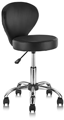 KLASIKA Leather Rolling Swivel Salon Stool Chair with Back Support Adjustable Hydraulic Seat Height 22 in for Office Massage Facial Spa Medical Drafting Tattoo Beauty Barber