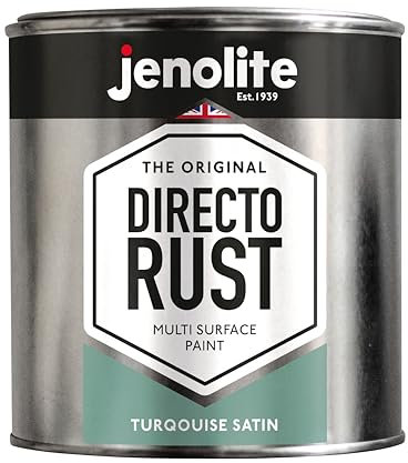 JENOLITE Directorust Satin Paint | TURQUOISE | Multi Surface Paint | For Use On Wood, Metal, Plastic, Ceramic & Rusted Surfaces | 1 Litre (RAL 6034)