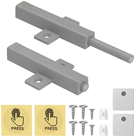 Push to Open Türöffner Jiayi 2 Stück Heavy Duty Push Open Magnet Drucktüröffner Schrank Leistungsstark 48 N Feder Freigabe Fangen für Groß Kleiderschrank Kleiderschrank Grau