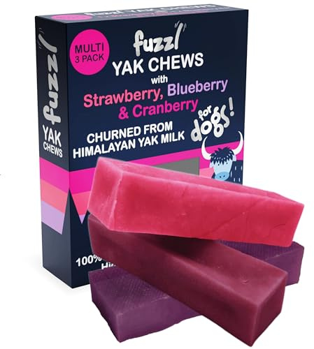 Fuzzl Yak Chews Multipack Strawberry, Blueberry & Cranberry Premium Natural Dog Treats with Himalayan Yak Milk 225g Yak Chew No Hide Dog Food Natural Dog Chews Long Lasting Dog Dental Sticks