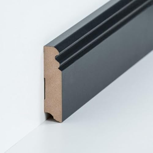 PROVISTON - Battiscopa con profilo di Berlino, 19 x 80 x 2500 mm, nucleo in MDF laminato, nero, per incollare, clip, viti e chiodi, 12,5 m, 5 pezzi