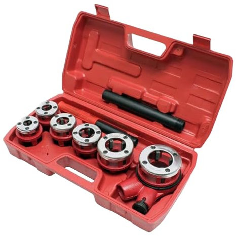 Kippen 1182CX - Set di Attrezzi per la Filettature di Tubi Idraulici Composto da: Cricchetto Manico con Impugnatura + Prolunga + 6 Filiere da 1/4 - 3/8 - 1/2 - 3/4 - 1 – 1.1/4