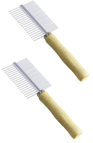 HEMOTON 2Pcs Pet Grooming Comb Teeth Ergonomic Wooden Handle Dog Grooming Brush for Stain Removal Fine Teeth Cleaning Pet Supply for Types