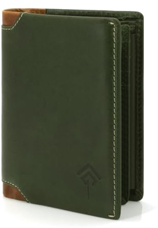 JOREY Klassische Leder-Geldbörse für Herren – Robust und stilvoll – Rindleder, RFID-Schutz, Hochformat (Oliv)