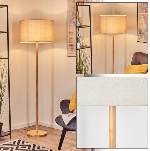 HOFSTEIN Stehleuchte Flemming, Stehlampe aus Holz im modernen Boho-Design, Schirm aus Stoff, Ø 50 cm, 167 cm, E27, mit Fußschalter - Wohnzimmer, Schlafzimmer, Esszimmer, Flur