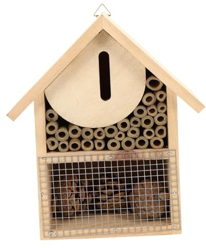 FONDOTIN Wetterfestes Bienenhaus aus Holz zum Aufhängen Wildbienenhotel für Garten Insektenhotel Nisthilfe für Marienkäfer und Schmetterlinge Natürlicher Holzbau