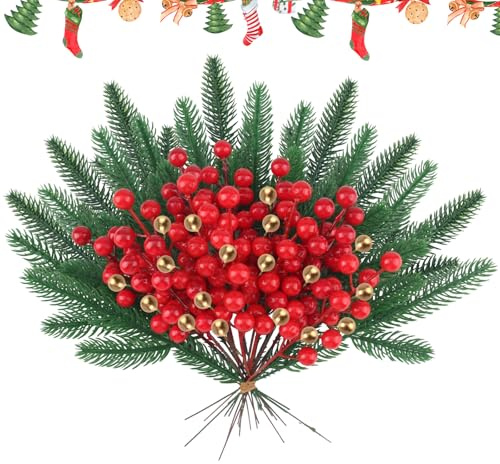 Sunyunze 80 Pièces Branches de Pin Artificielles de Simulation | Branches Sapin Décoration Artificial Pine Picks DIY Branche Sapin pour Noël Couronnes Décorations de Vase(27.5 cm)