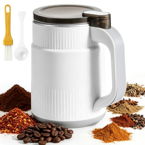 Bryzal Spice Grinder Electric 500ml 200W 304 Stainless Steel Blade | One-Touch Electric Spice Grinder Fast Electric Coffee Grinder for Beans Herbs Spices Nuts and Grains at Home (White)