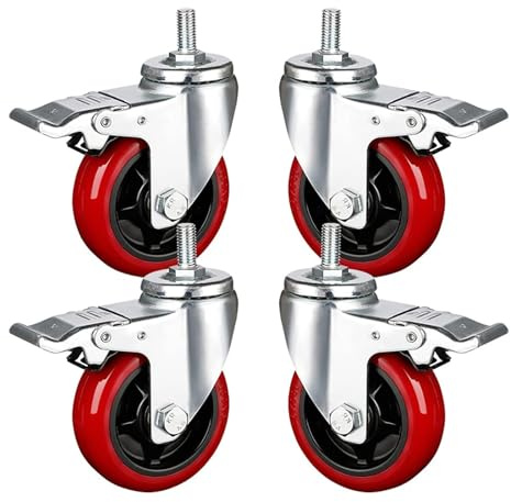 Lockable M12 Swivel Castor Wheels - 4PCS Heavy-Duty Office Chair Casters with Brake Ideal for Workbench Supports 450KG Smooth Rolling &