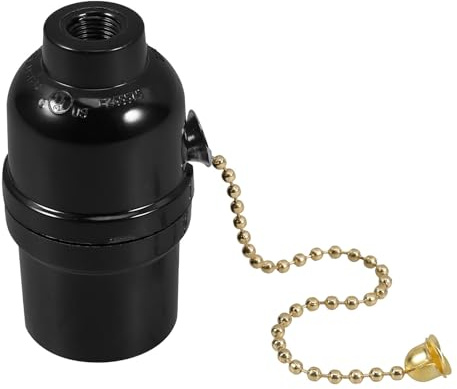 Portalámparas con Cadena de Tiro E27/e26 Negro de Plástico | Rosca M10, Diseño Negro Elegante, Recambio Sencillo y Mantenimiento Práctico para Instalación Versátil