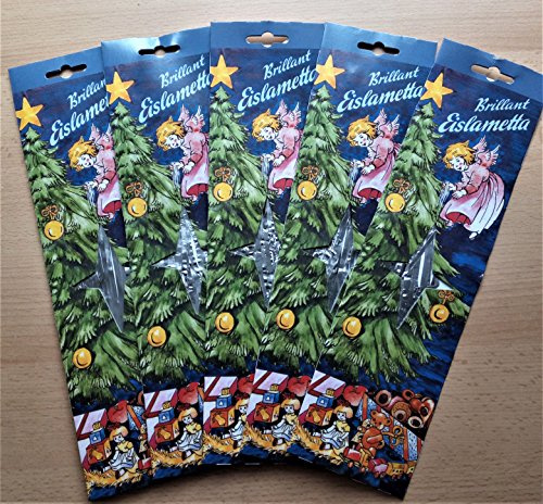 5er Pack Stanniol Lametta Silber 15g Brutto/9g Netto Inhalt: ca. 30 Fäden/Packung, Christbaumschmuck Stanniollametta matt glänzend Weihnachtsdeko Weihnachtsschmuck